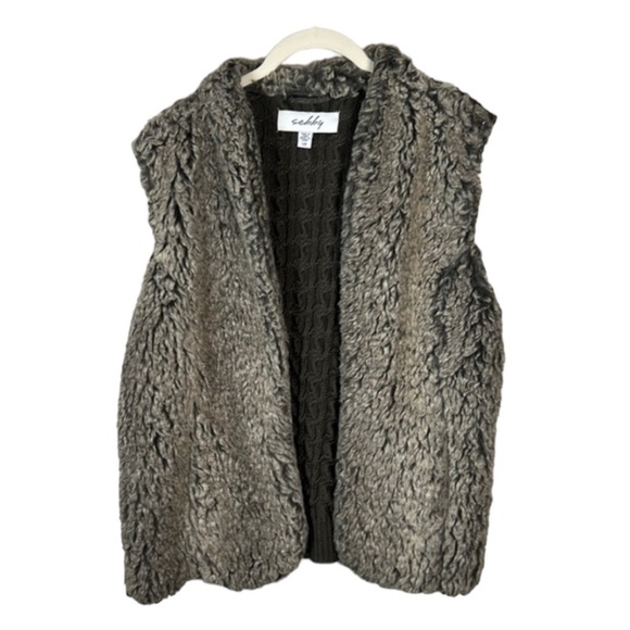 Sebby Faux Fur And Cable Knit Cardigan Vest Size L - Picture 1 of 5